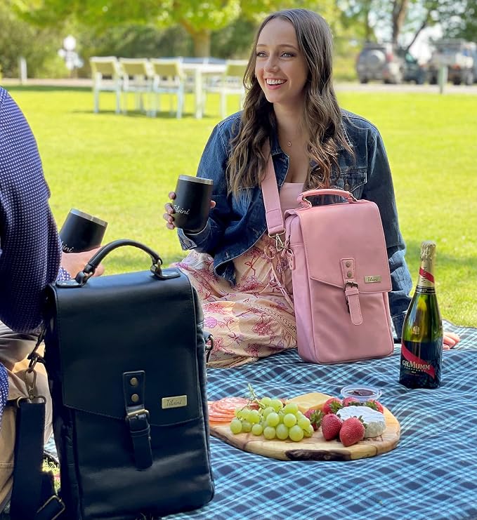 Leather Wine Bag & Wine Tumblers Set. Wine Gifts - Image 3