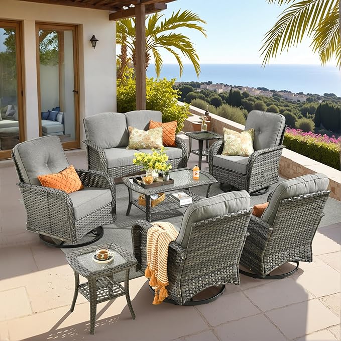 HOOOWOOO Patio Furniture Set, 8 Pieces Outdoor Conversation Set, All Weather by DesignforBetterLife