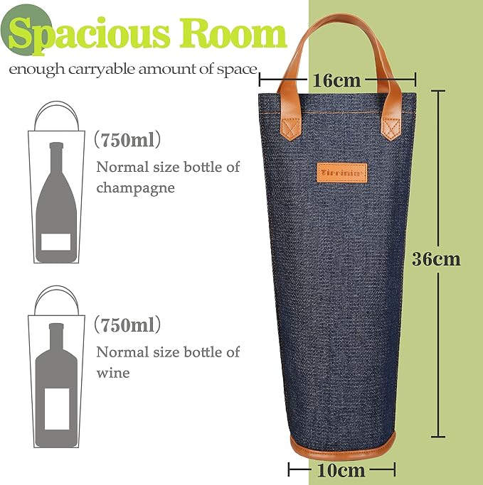 Tirrinia Single Wine Carrier Tote, Insulated Wine Cooler Bag - Image 5