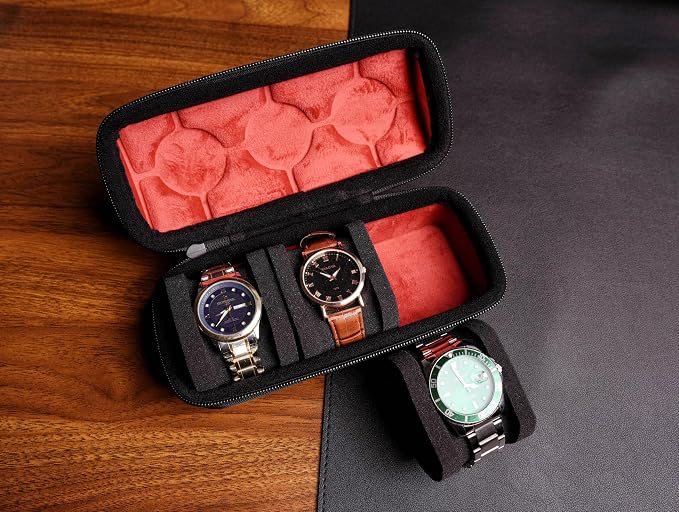 3 slots Watch travel case, Hard watch roll, travel watch case organizer holder - Image 5