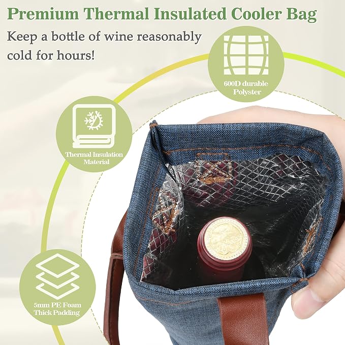 Tirrinia Single Wine Carrier Tote, Insulated Wine Cooler Bag - Image 4