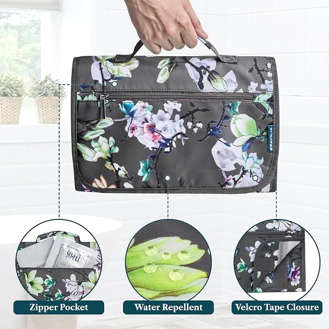 PAVILIA Hanging Toiletry Bag Women Men, Travel Kit Foldable Large Toiletries - Image 5