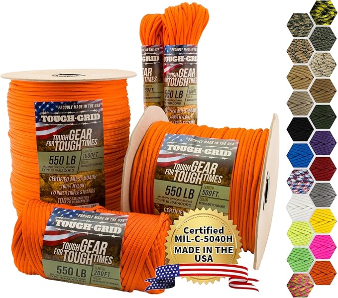 TOUGH-GRID 550 Paracord Rope Nylon Parachute Cord, Made in USA Survival Kit by TOUGH-GRID