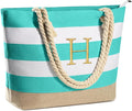 YOOLIFE Initial Canvas Waterproof Beach Tote Bag Zipper Personalized Gifts by YOOLIFE