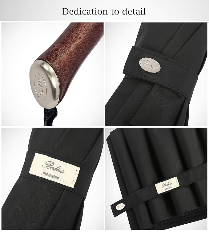 Balios Travel Umbrella Luxurious Golden Hardwood Handle Auto Open & Close - Image 5