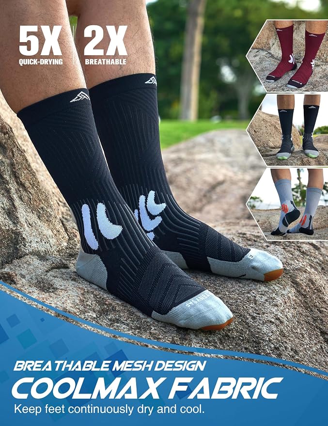 Men's Compression Running Socks: Coolmax Athletic Crew Socks Moisture Wicking - Image 2