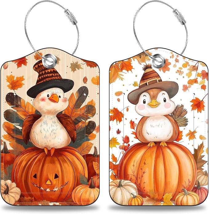 2 Pcs Cartoon Turkey and Pumpkin Luggage Tags by Unknown