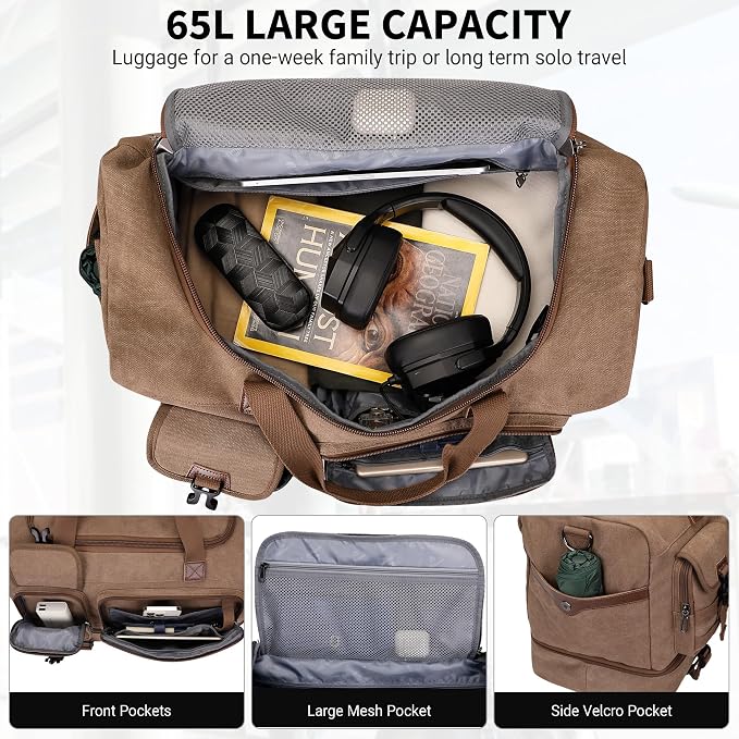 WITZMAN Duffle Bag for Men 50L Canvas Weekender Overnight Bag - Image 3