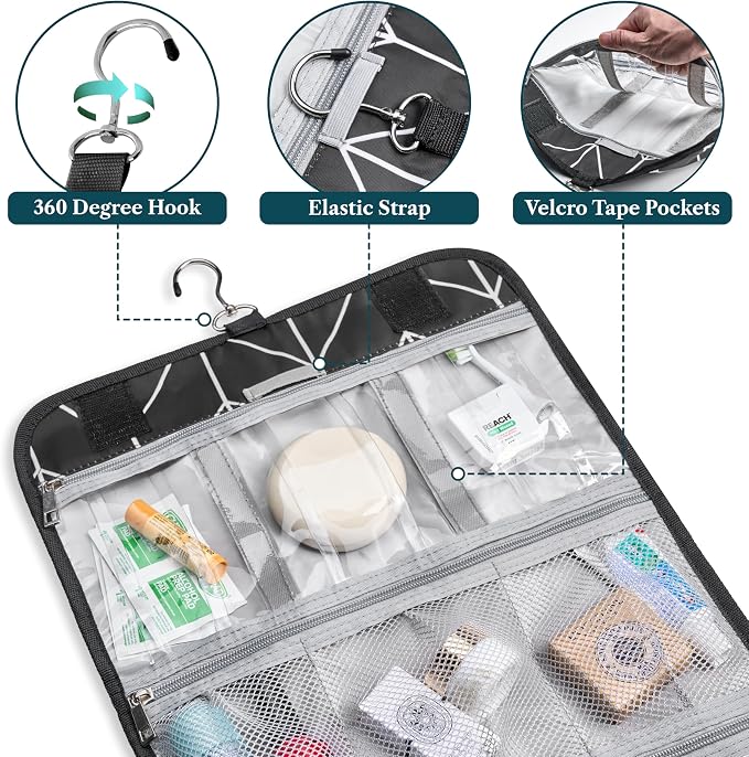 PAVILIA Hanging Toiletry Bag Women Men, Travel Kit Foldable Large Toiletries - Image 3