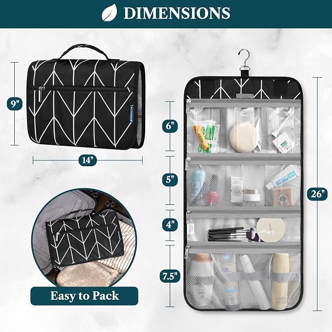 PAVILIA Hanging Toiletry Bag Women Men, Travel Kit Foldable Large Toiletries - Image 2