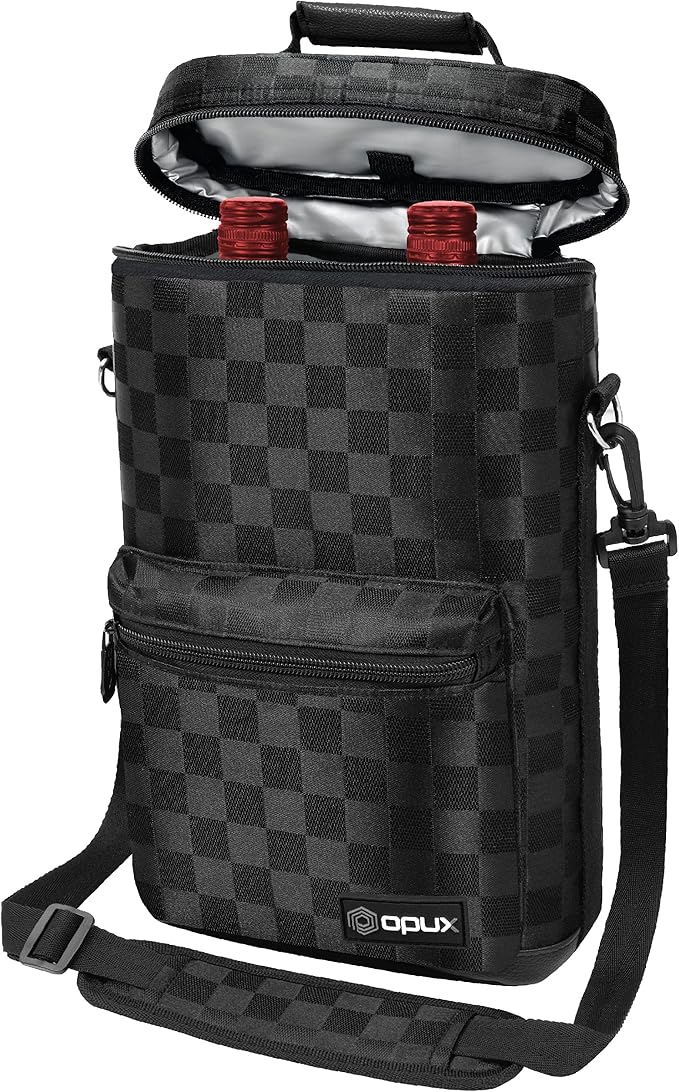 opux Wine Bag 2 Bottle Wine Tote Carrier, Insulated Wine Cooler Bag by OPUX