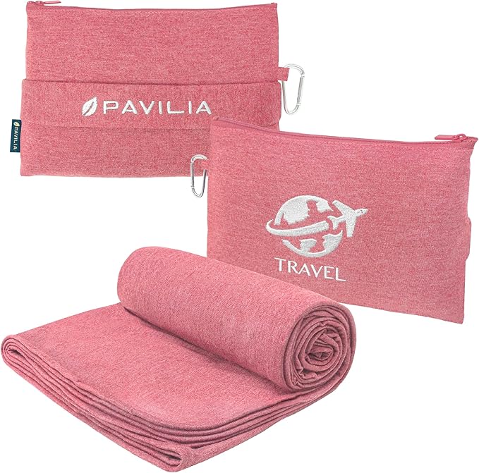 PAVILIA Soft Travel Blanket, Compact Airplane Blanket in Bag, Portable Blanket by PAVILIA
