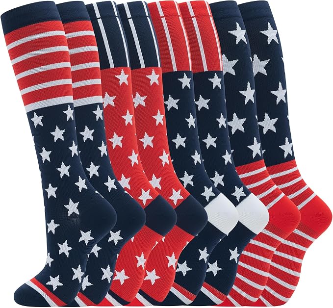 Compression Socks for Women Men Circulation Knee High 8 Pairs for Nurses by HELLOMOMOYA