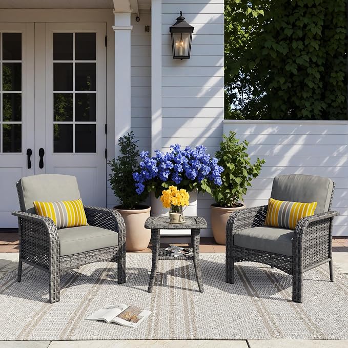 HOOOWOOO Patio Furniture Set, 3 Pieces Outdoor Conversation Set, All Weather by DesignforBetterLife