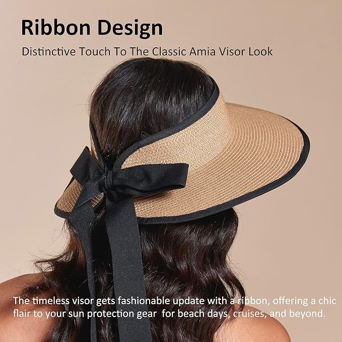Joywant Womens Sun Visor Hats, Packable Wide Brim Ponytail Beach Hat Straw - Image 3