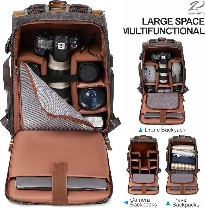 Padwa Lifestyle Black Gray Camera Backpack - Image 3