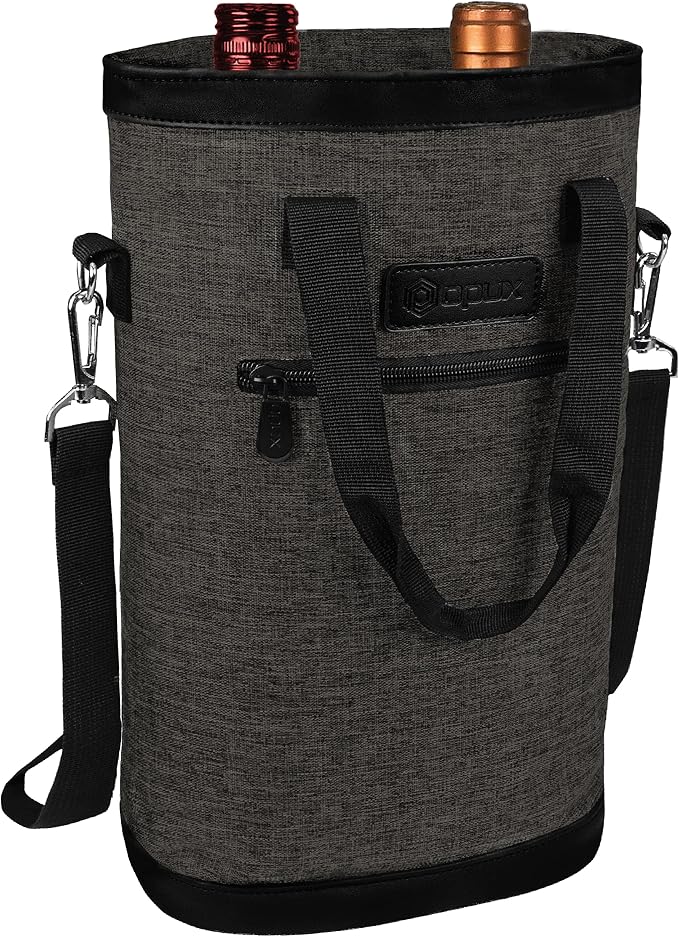 opux Two Bottle Wine Bag Carrier Tote, Insulated Leakproof 2 Bottle Wine Cooler - Image 2