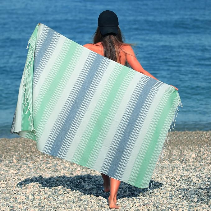 HILLFAIR Cotton Turkish Beach Towels, Quick Dry Lightweight Sand Free Peshtemal - Image 2