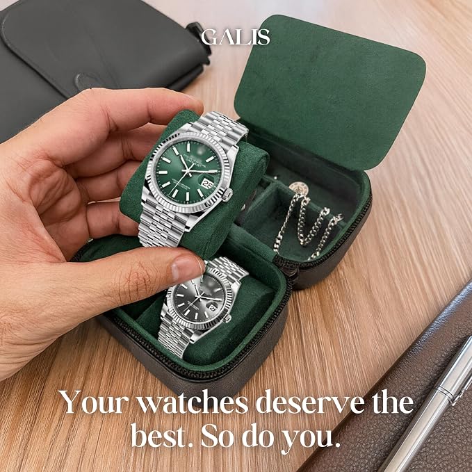 Galis Luxury Watch Case for Men High End Portable 2-Slot Watch Holder and Watch - Image 5