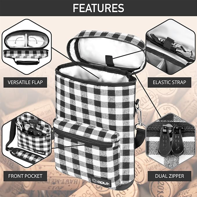 Opux 2 Bottle Wine Tote Carrier, Insulated Cooler Bag - Image 4