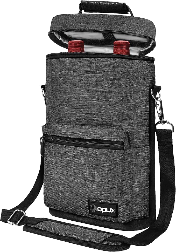 Opux 2 Bottle Wine Tote Carrier, Insulated Cooler Bag by OPUX