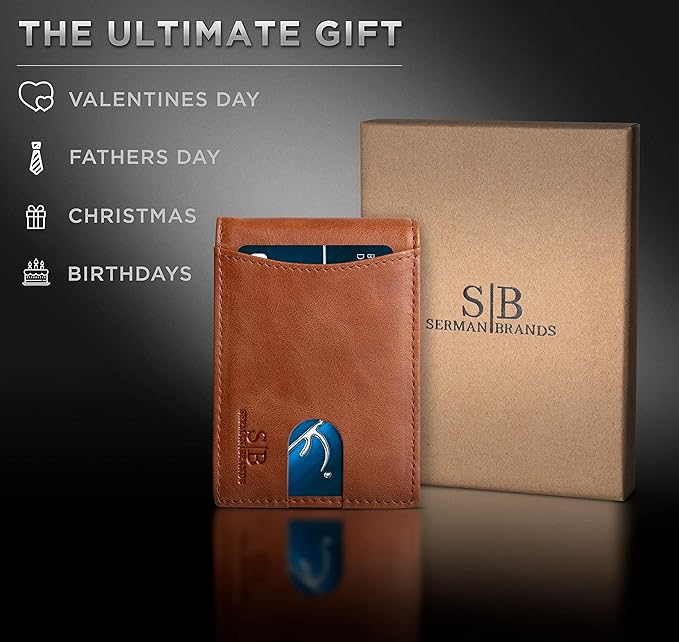 SERMAN BRANDS RFID Blocking Slim Bifold Genuine Leather Minimalist Front Pocket - Image 6