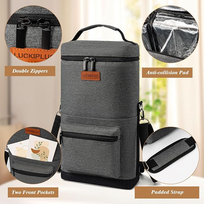 2 Bottle Wine Bag Carrier Tote, Portable Wine Cooler Bag - Image 3