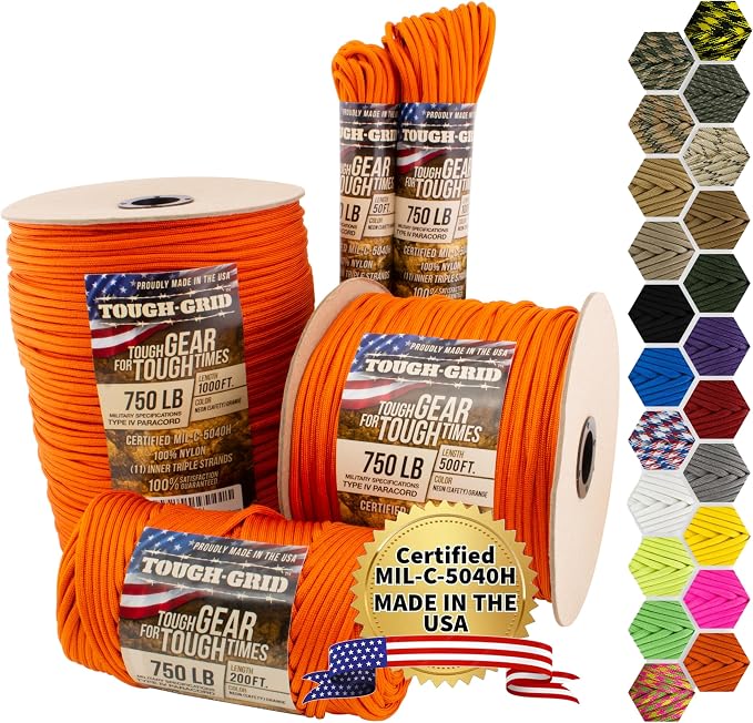 TOUGH-GRID 750 Paracord Rope Nylon Parachute Cord, Made in USA Survival Kit by TOUGH-GRID