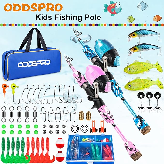ODDSPRO Kids Fishing Pole Pink, Portable Telescopic Fishing Rod and Reel Combo - Image 2