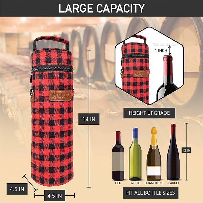 opux Wine Bag Single Bottle Carrier Tote, Insulated Wine Cooler Bag - Image 3