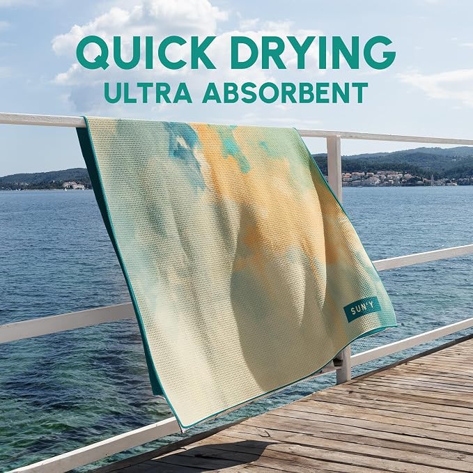 SUN'Y Waffle Microfiber Beach Towel – Sand Free, Quick Dry, Ultra Absorbent - Image 5
