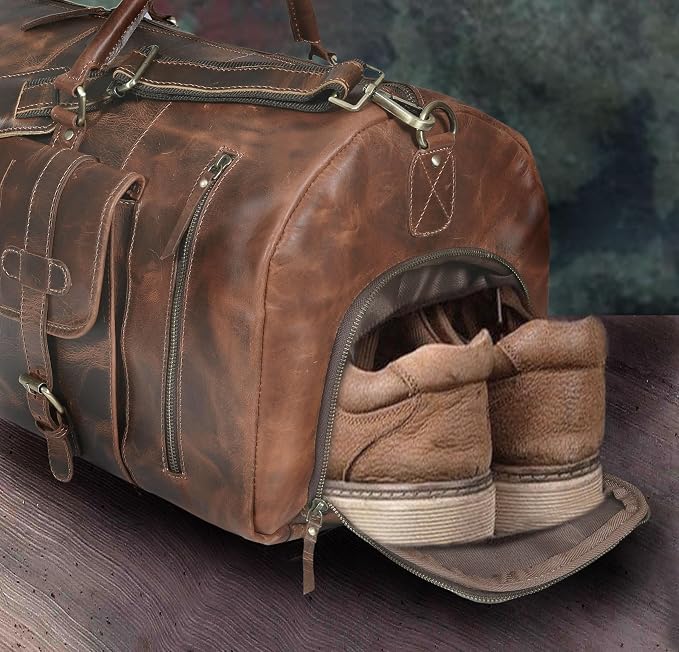 24 Inch Genuine Leather Duffle Bag - Image 5