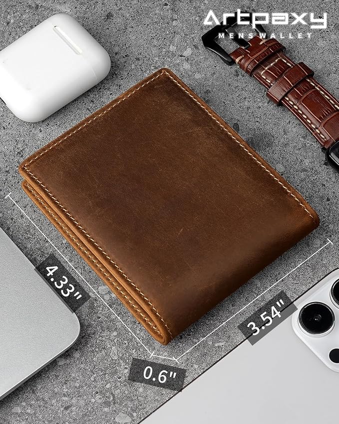 Mens Wallet Genuine Leather Bifold RFID Blocking Wallet - Image 7