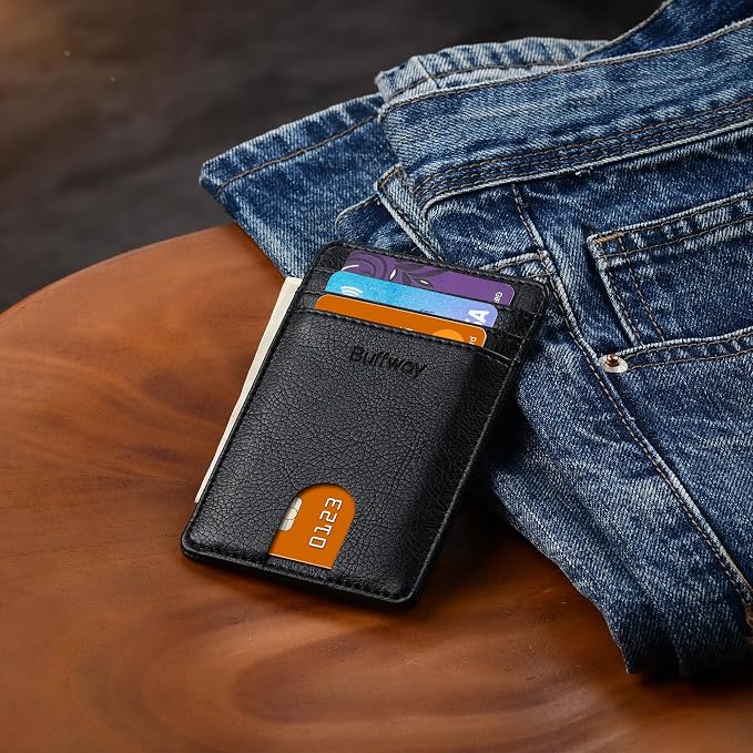 Buffway Mens Slim Wallet, Minimalist Thin Front Pocket Leather Credit Card - Image 7