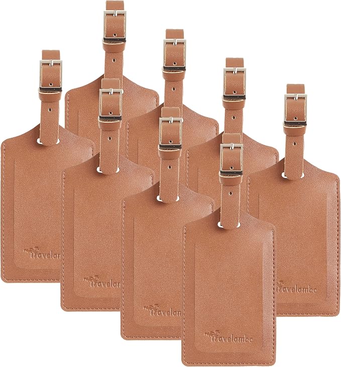 8 Pack Leather Luggage Travel Bag Tags by Travelambo by Travelambo