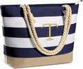 YOOLIFE Initial Canvas Waterproof Beach Tote Bag Zipper Personalized Gifts by YOOLIFE