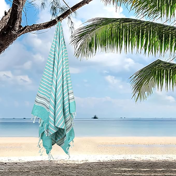 HILLFAIR Cotton Turkish Beach Towels, Quick Dry Lightweight Sand Free Peshtemal - Image 4