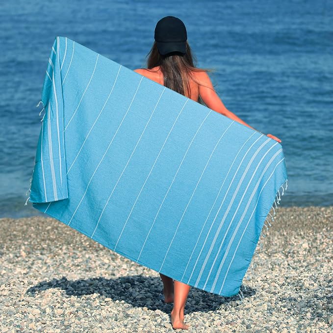 HILLFAIR Cotton Turkish Beach Towels, Quick Dry Lightweight Sand Free Peshtemal - Image 2