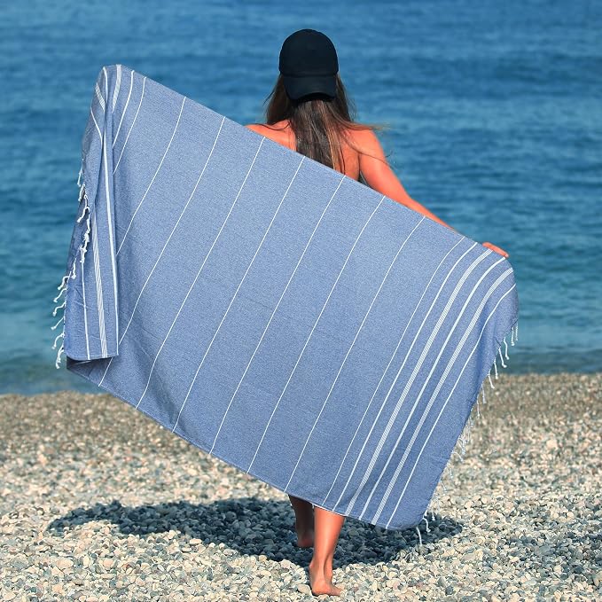 HILLFAIR Cotton Turkish Beach Towels, Quick Dry Lightweight Sand Free Peshtemal - Image 2
