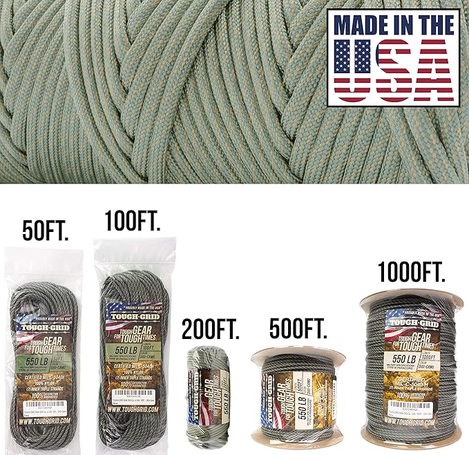 TOUGH-GRID 550 Paracord Rope Nylon Parachute Cord, Made in USA Survival Kit - Image 2