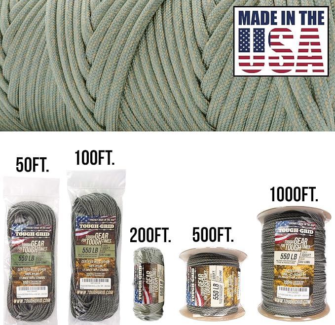 TOUGH-GRID 550 Paracord Rope Nylon Parachute Cord, Made in USA Survival Kit - Image 2