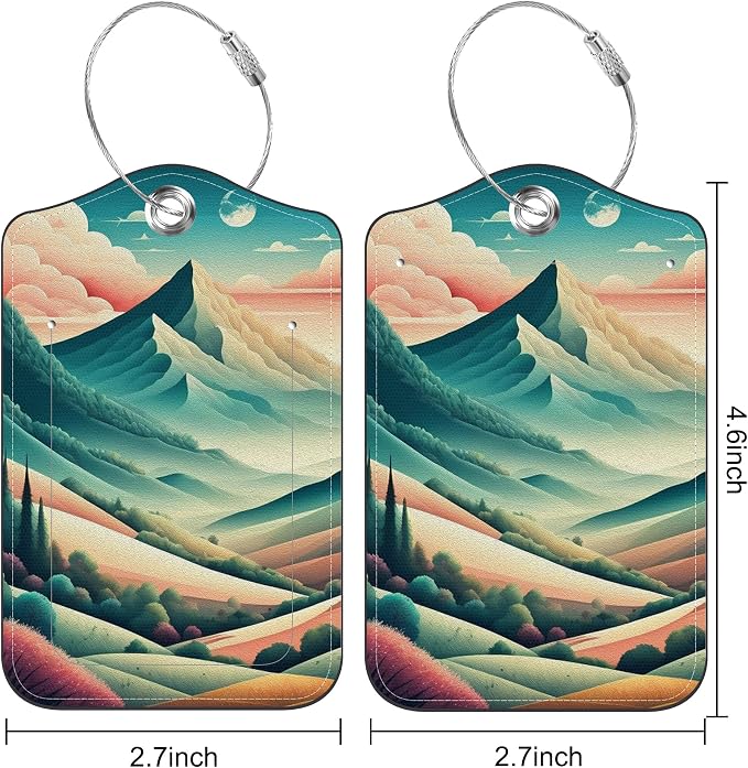 2 Pack Luggage Tags Mountains Clouds Waves Natural Landscape PU Leather Baggage - Image 2