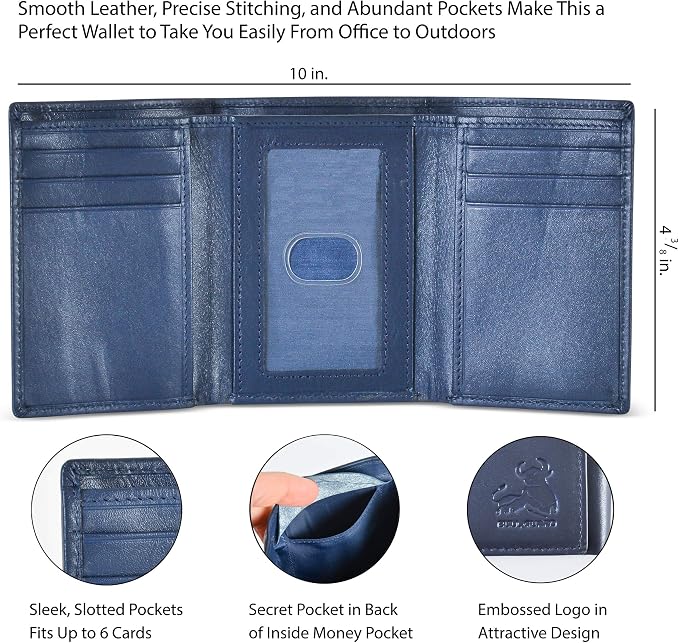 Leather Wallet for Men with RFID Blocking in Mountain Sky Blue - Image 3