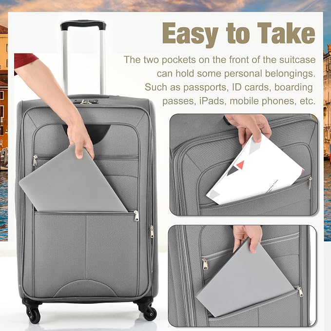 Merax Softside Luggage Set Softshell Lightweight 3 Piece Spinner Suitcase - Image 6