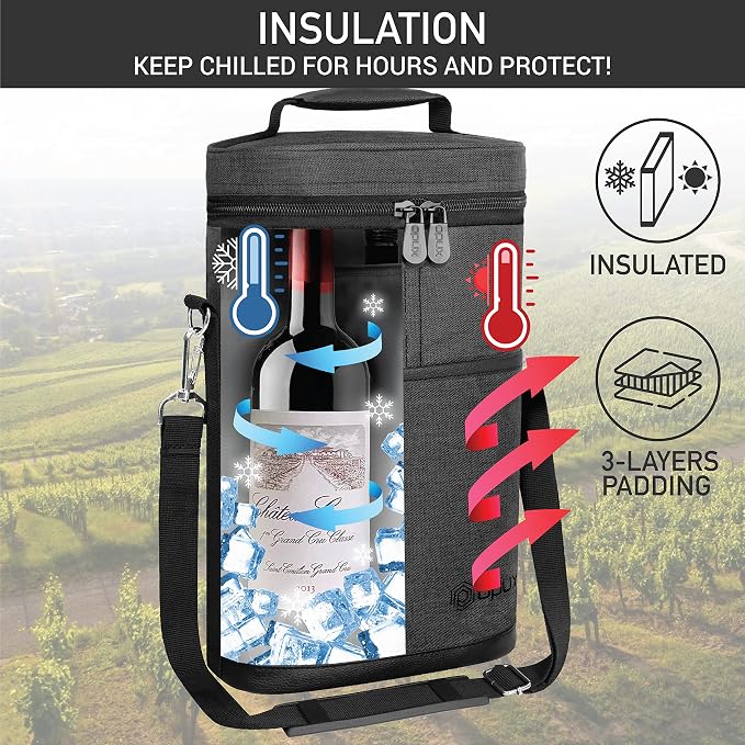 opux 2 Bottle Wine Carrier Tote, Insulated Leakproof Wine Cooler Bag, Wine - Image 2