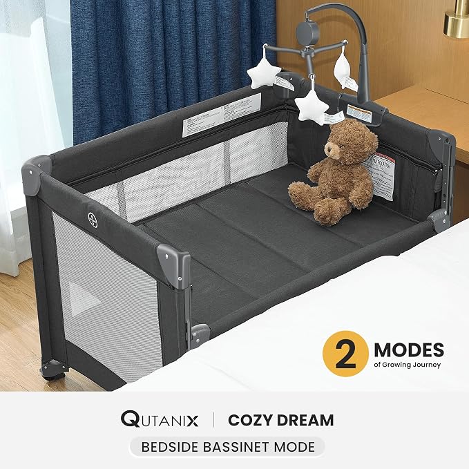 2-in-1 Pack and Play with Mattress, Baby Bassinet Bedside Sleeper, Bedside - Image 2