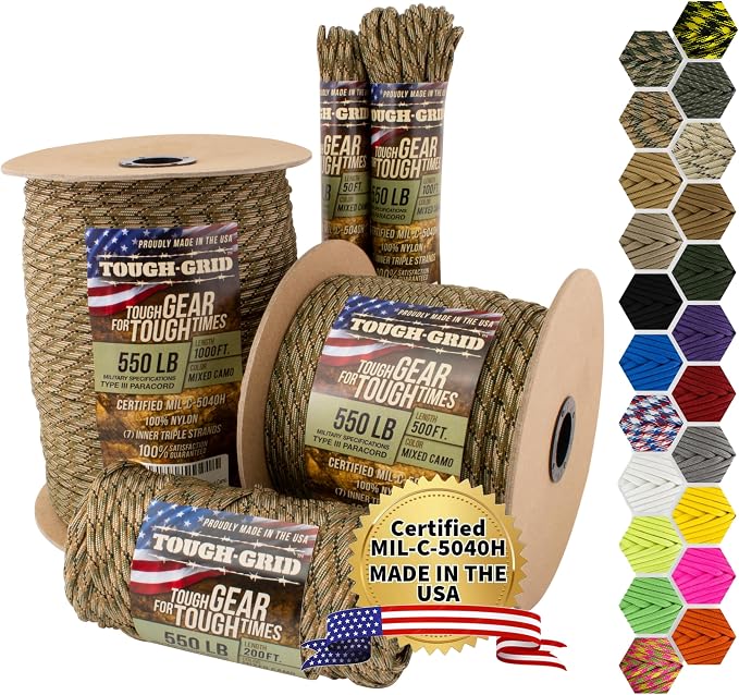 TOUGH-GRID 550 Paracord Rope Nylon Parachute Cord, Made in USA Survival Kit by TOUGH-GRID