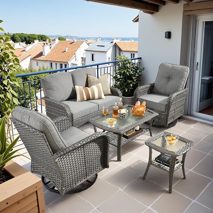 HOOOWOOO Patio Furniture Set, 5 Pieces Outdoor Conversation Set, All Weather by DesignforBetterLife