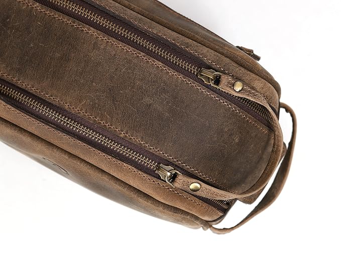 10" Premium Leather Toiletry Travel Pouch - Image 7