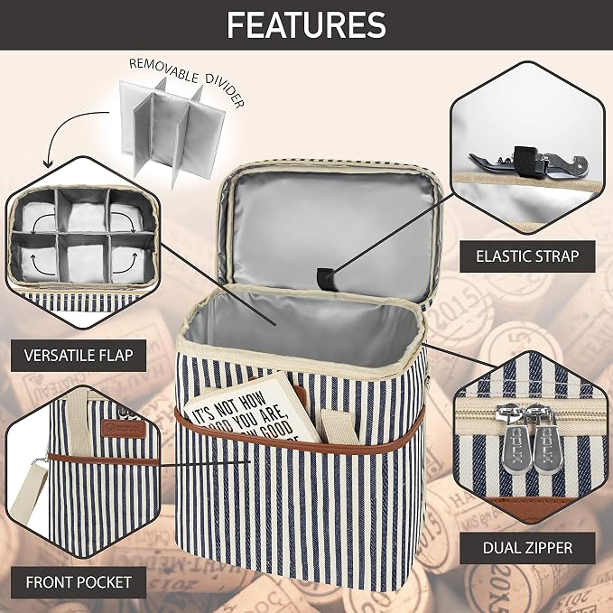 opux 6 Bottle Carrier Tote | Insulated Padded Wine Cooler Bag - Image 4